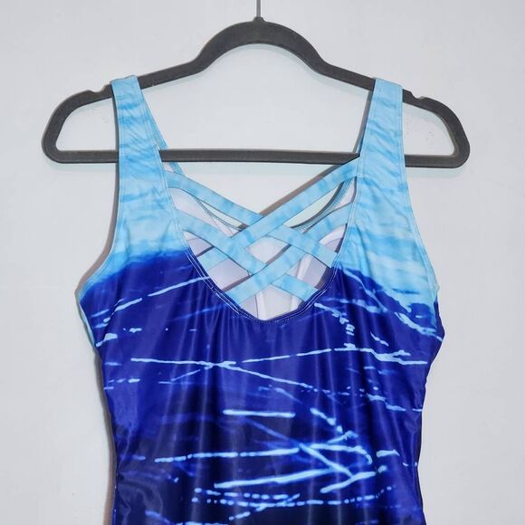 Blue One-Piece Swimsuit NWOT Size XL Abstract Print Swimwear - Picture 4 of 7